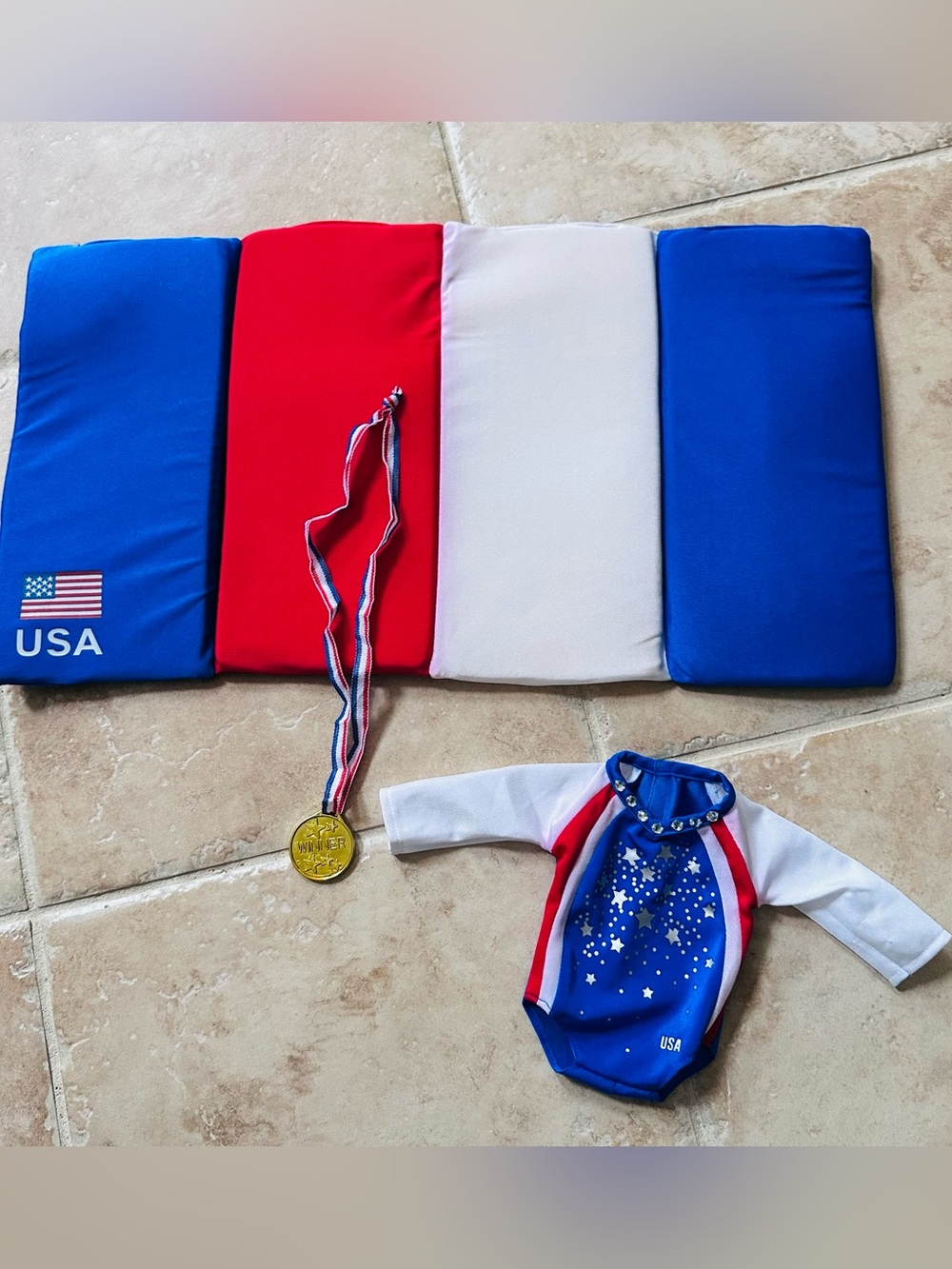 Emily Rose 18" Doll USA Gymnastics Leotard and Medal Outfit with Mat
